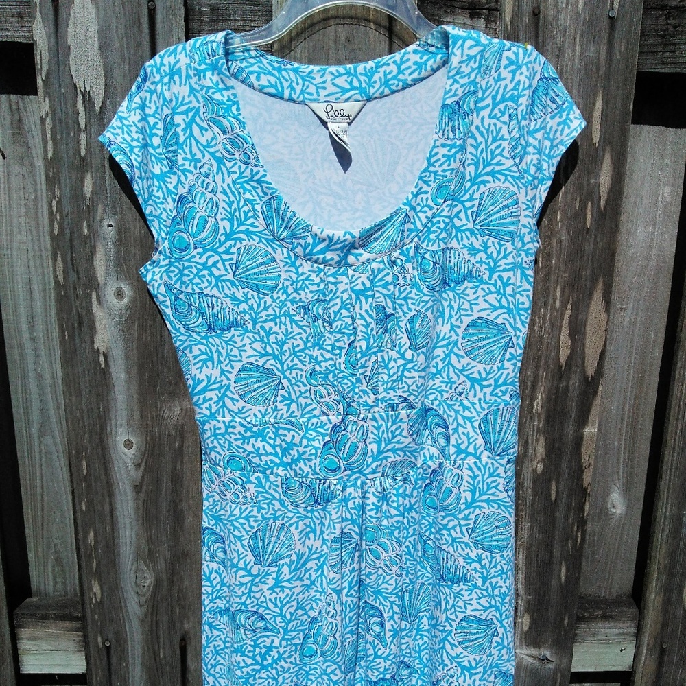 LILLY PULITZER knit seashell coral print dress L